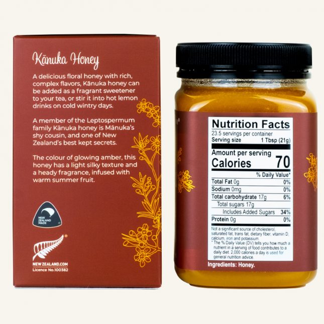 Kanuka Honey Nutritional Info on Jar